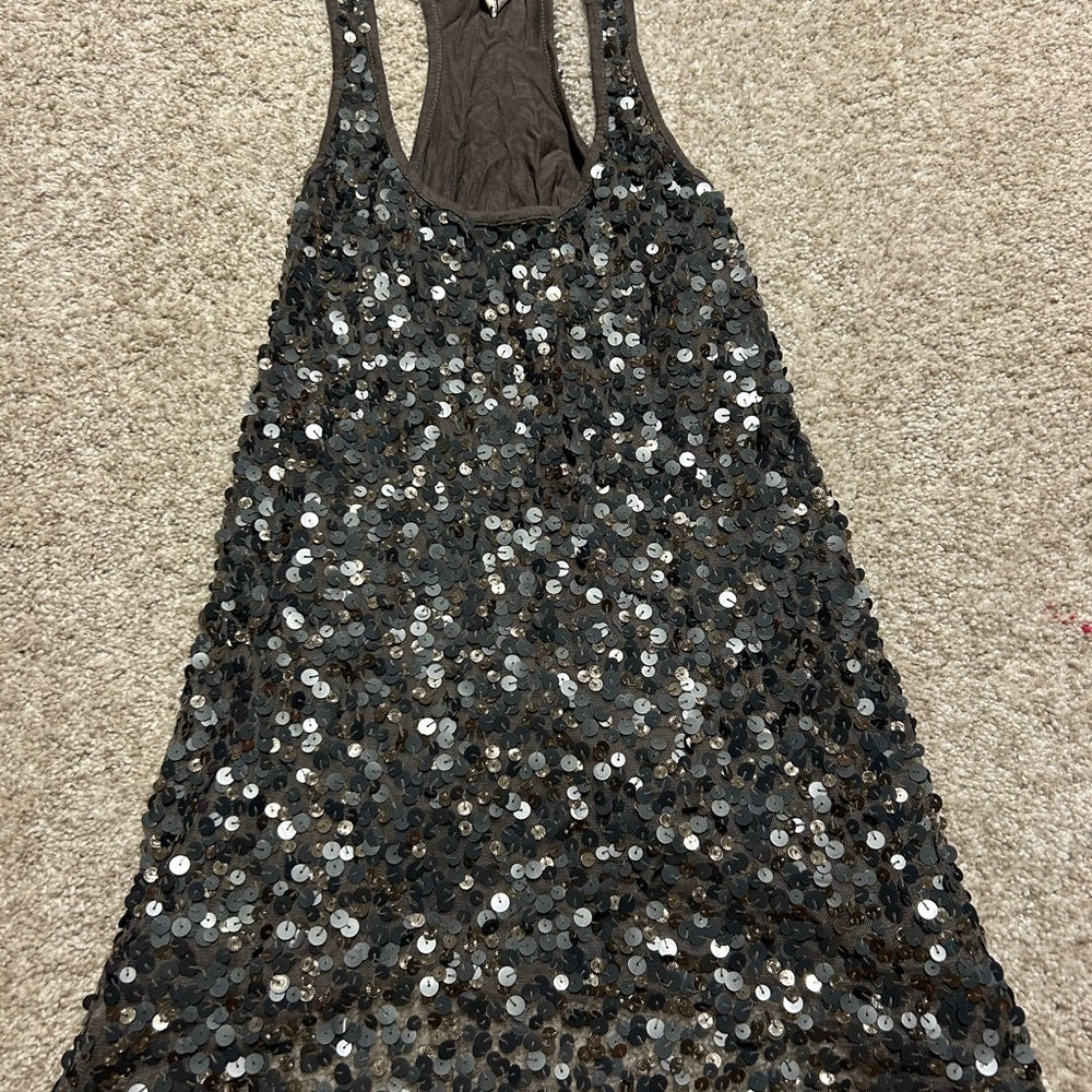 Sequin Embellished Gray Tank Top
